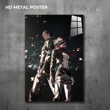 Eren & Mikasa custom metal print with vibrant anime artwork