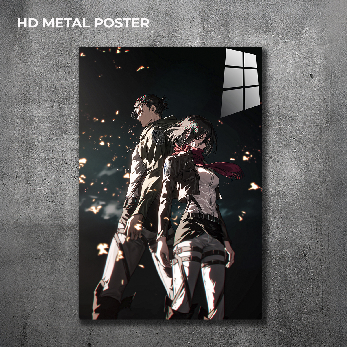 1_Mockup_MetalPrint_YazkingAOT_v1 Eren & Mikasa custom metal print with vibrant anime artwork