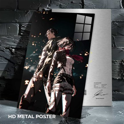 Eren & Mikasa custom metal print with vibrant anime artwork